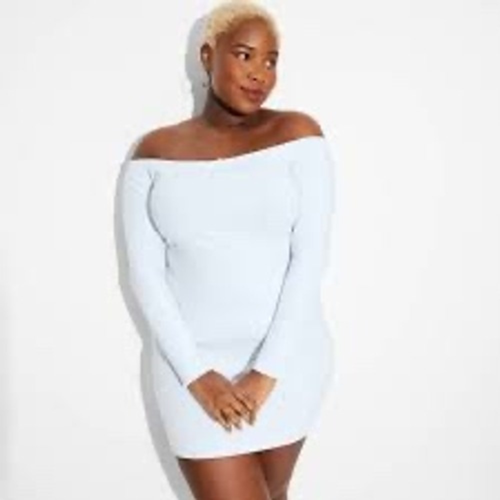 NEW Wild Fable Light Blue Off the Shoulder Bodycon Mini Dress, XXL
